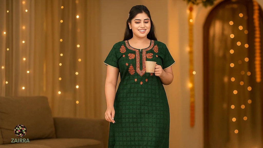 Cotton Full-Length Nightgown for Women – Ideal for Dussehra Relaxation