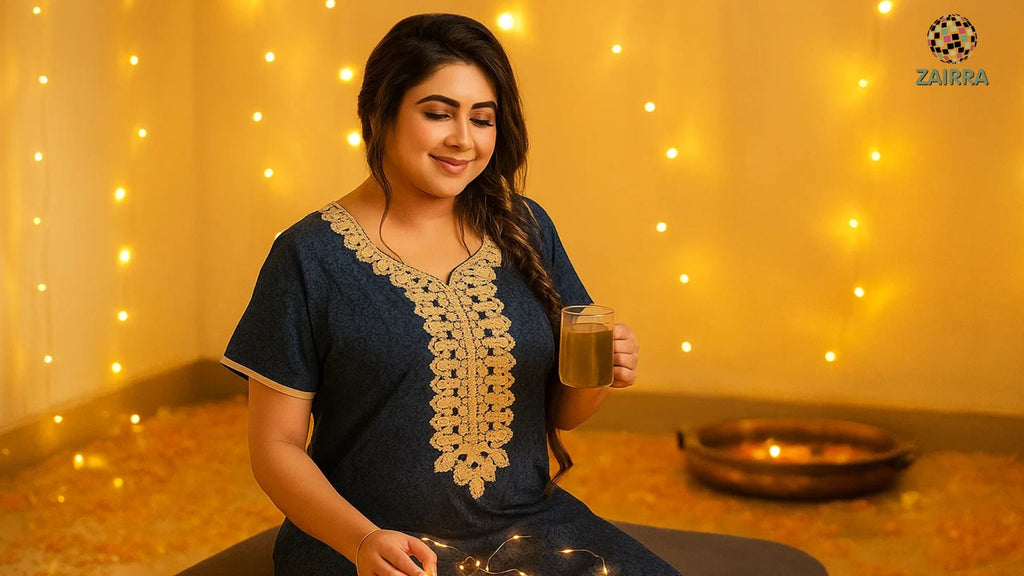 Festive Relaxation Starts with a Full-Length Embroidered Nighty for Women