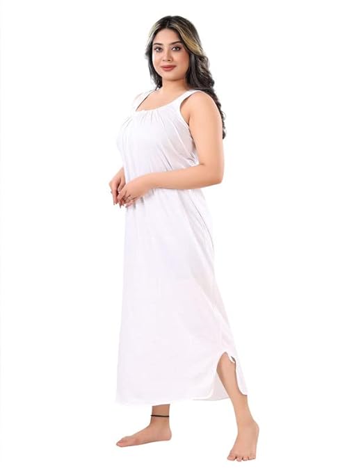 Side view sleeveless cotton blend maxi nighty