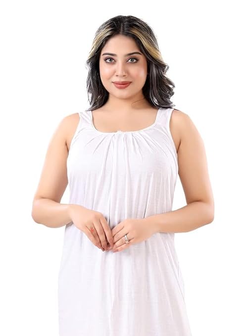 White sleeveless cotton blend nighty free size