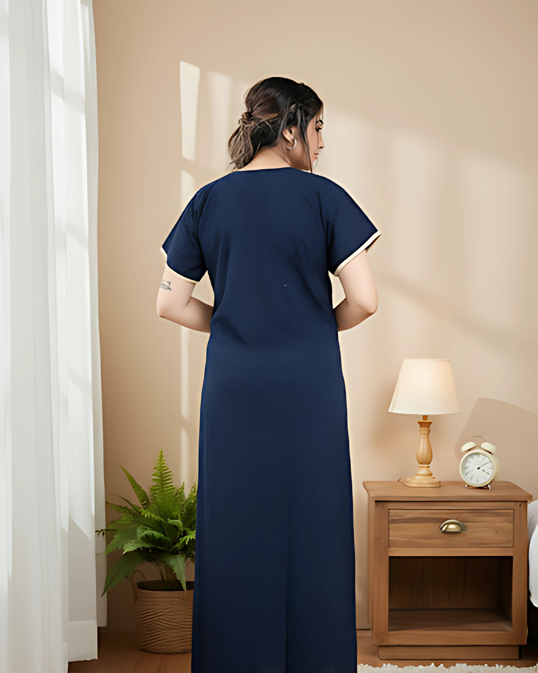 Zairra Blue Embroidered Cotton Nighty for Women – Soft Cotton, Maxi Fit