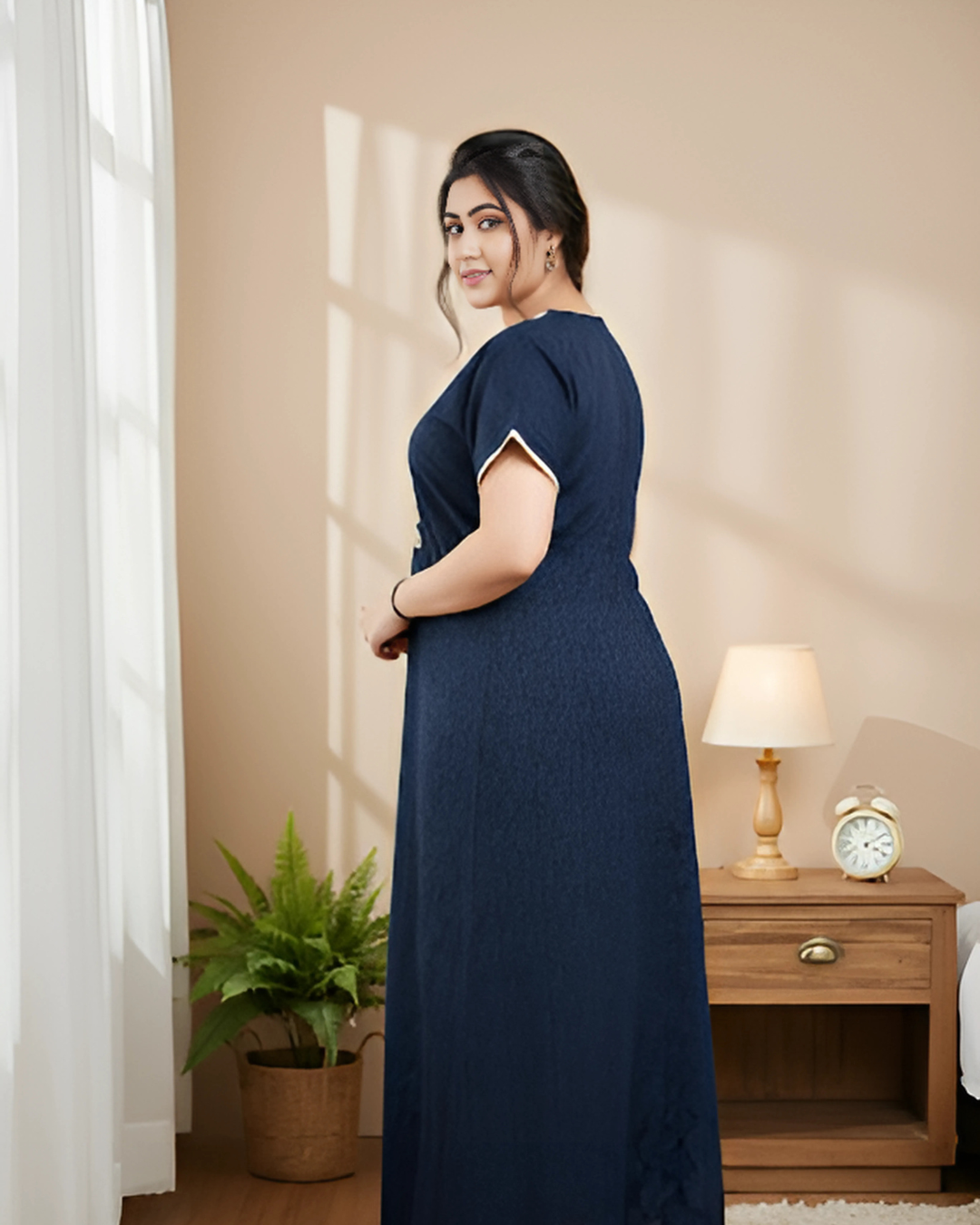 Zairra Blue Embroidered Cotton Nighty for Women – Soft Cotton, Maxi Fit