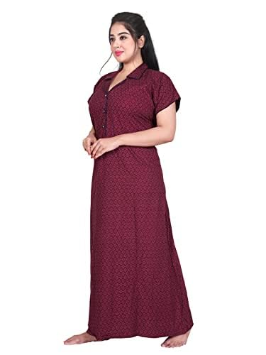 Zairra Stylish Cotton Nightwear for Women and Girls – Maroon with Shirt Collar Design