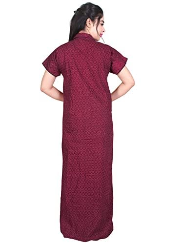 Zairra Stylish Cotton Nightwear for Women and Girls – Maroon with Shirt Collar Design