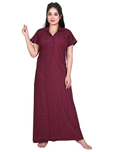 Zairra Stylish Cotton Nightwear for Women and Girls – Maroon with Shirt Collar Design