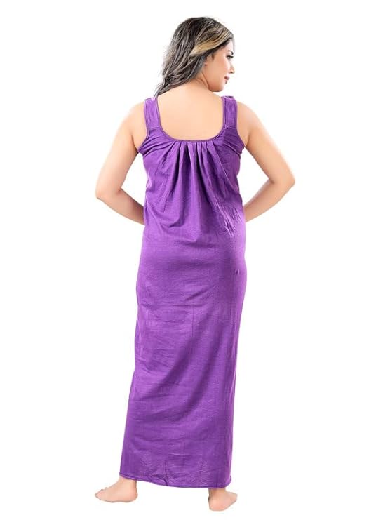 Zairra Purple Sleeveless Cotton Nighty – Maxi Length, Free Size