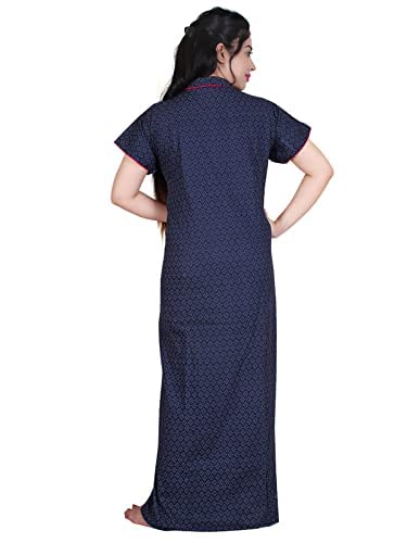 Zairra Stylish Cotton Nightwear for Women – Navy Blue with Red Contrast and Polka Dot Print