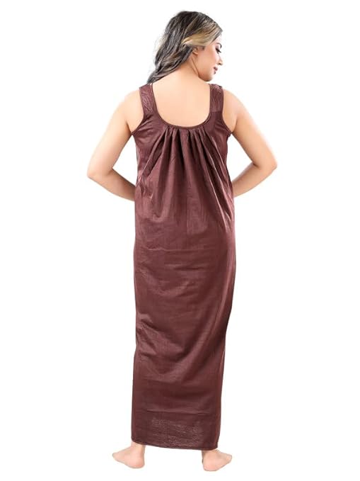 Zairra Sleeveless Cotton Blend Maxi Nighty for Women – Brown, Free Size