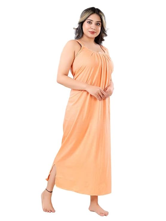 Zairra Peach Sleeveless Cotton Blend Nighty – Maxi Length, Free Size