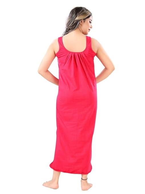Zairra Sleeveless Cotton Blend Maxi Nighty for Women – Pink, Free Size