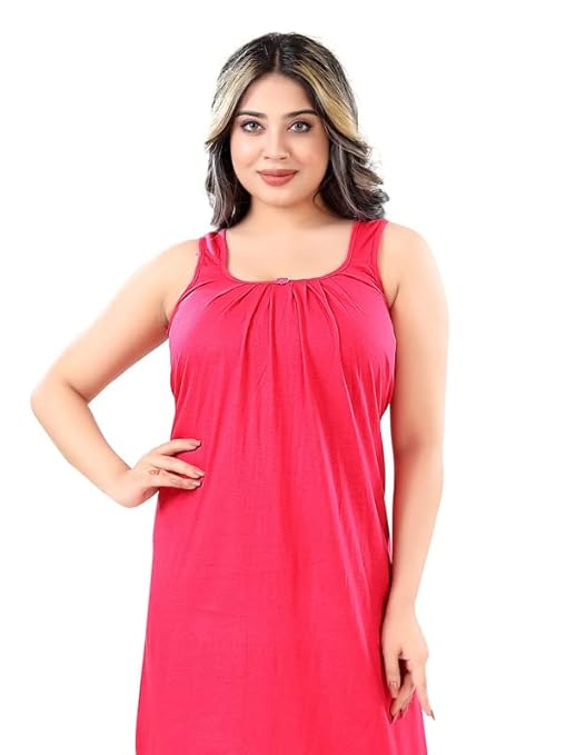 Zairra Sleeveless Cotton Blend Maxi Nighty for Women – Pink, Free Size