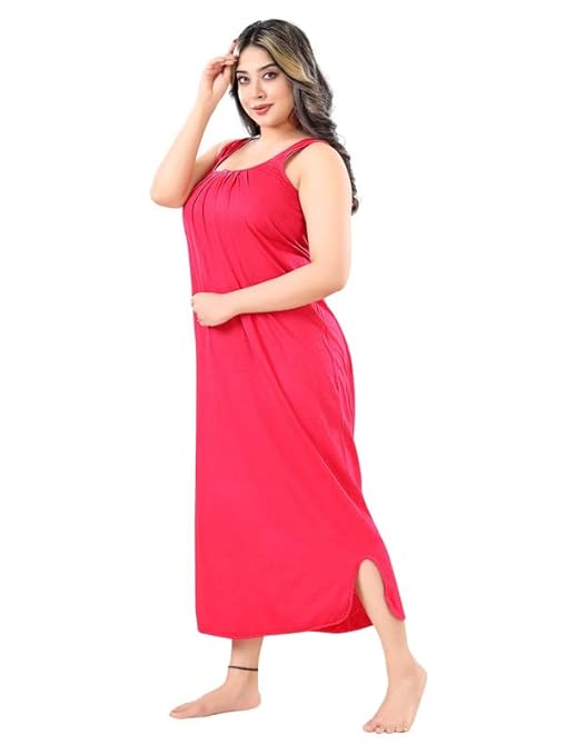 Zairra Sleeveless Cotton Blend Maxi Nighty for Women – Pink, Free Size