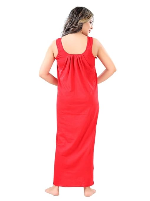 Zairra Sleeveless Cotton Blend Maxi Nighty for Women – Red, Free Size