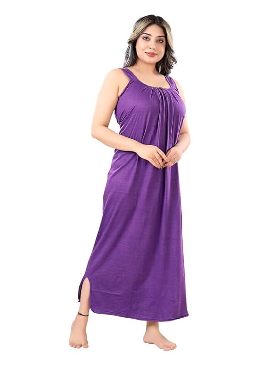 Zairra Purple Sleeveless Cotton Nighty – Maxi Length, Free Size