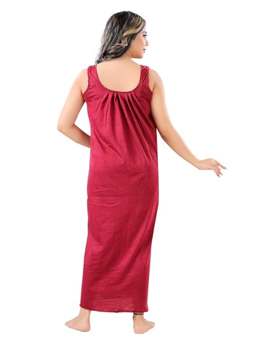 Zairra Sleeveless Cotton Blend Maxi Nighty for Women – Maroon, Free Size