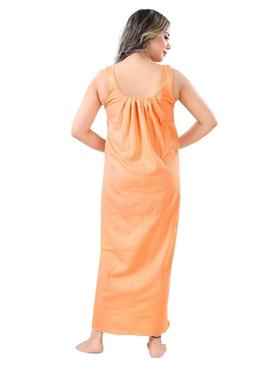 Zairra Peach Sleeveless Cotton Blend Nighty – Maxi Length, Free Size