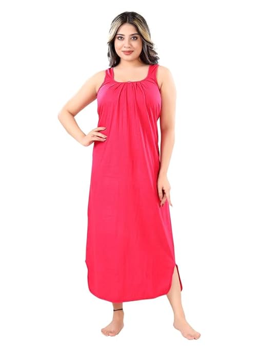 Zairra Sleeveless Cotton Blend Maxi Nighty for Women – Pink, Free Size