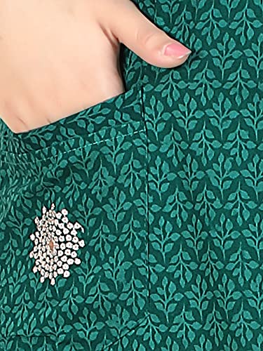 Zairra Women’s Printed Cotton Maxi Nightgown – Green Floral with Front Buttons (Free Size)
