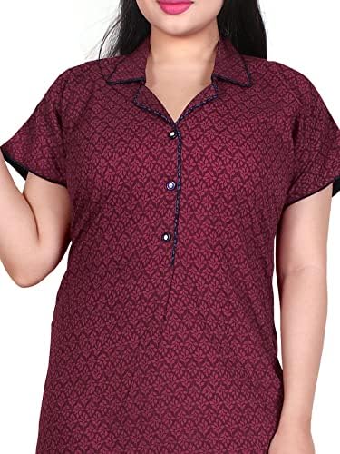 Zairra Stylish Cotton Nightwear for Women and Girls – Maroon with Shirt Collar Design