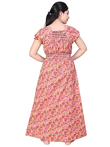 Zairra Women’s Cotton Printed Maxi Nightgown – Peach Floral Design (Free Size)