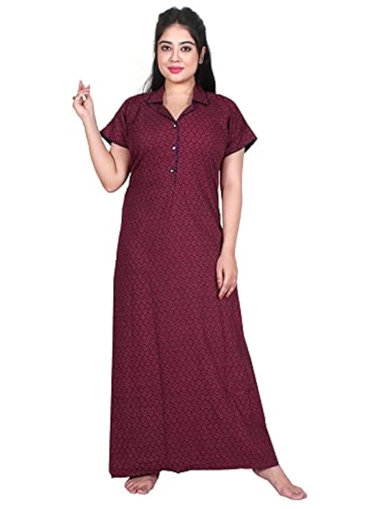 Zairra Stylish Cotton Nightwear for Women and Girls – Maroon with Shirt Collar Design
