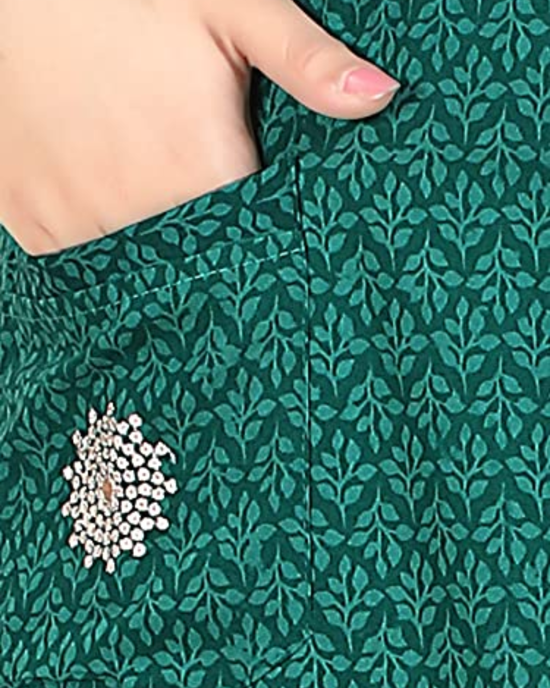 Zairra Women’s Printed Cotton Maxi Nightgown – Green Floral with Front Buttons (Free Size)