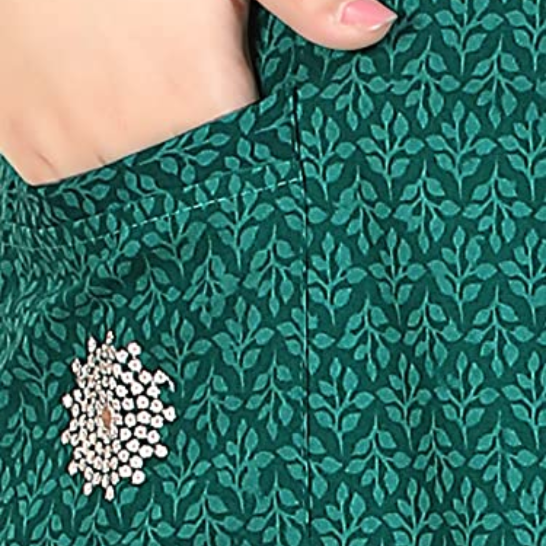 Zairra Women’s Printed Cotton Maxi Nightgown – Green Floral with Front Buttons (Free Size)