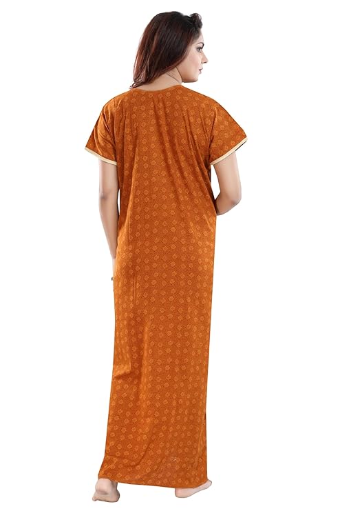 Zairra Women’s Embroidered Cotton Maxi Nightgown – Rust Orange Ethnic Charm