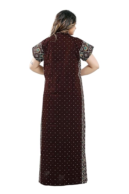 Zairra Women Cotton Nighty – Maroon with Ethnic Embroidery - Breathable Comfort for Daily Wear