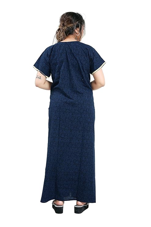 Zairra Blue Embroidered Cotton Nighty for Women – Soft Cotton, Maxi Fit