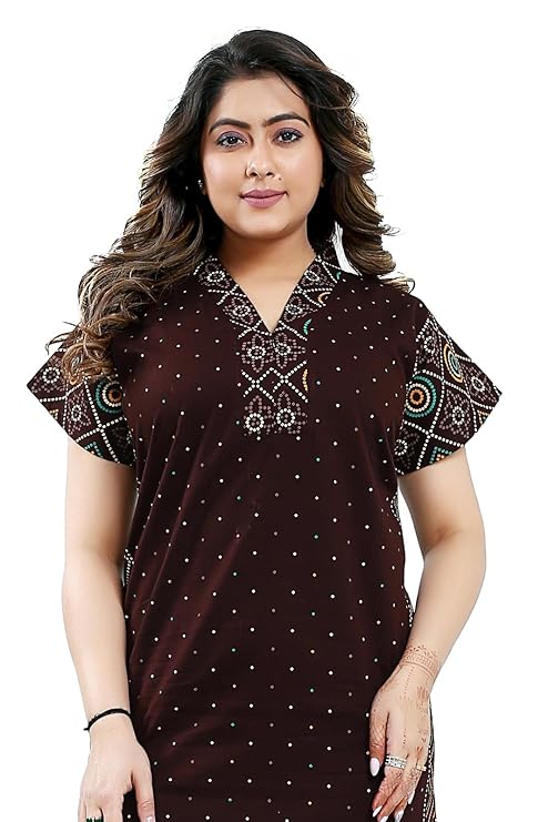 Zairra Women Cotton Nighty – Maroon with Ethnic Embroidery - Breathable Comfort for Daily Wear
