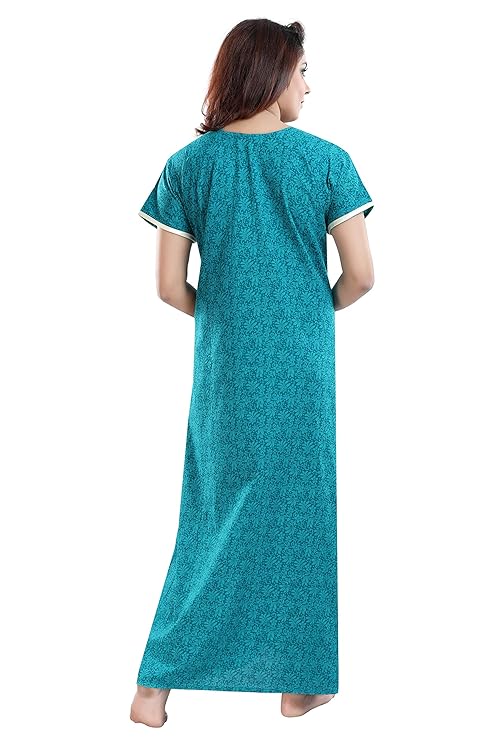 Zairra Solid Cotton Maxi Nightgown – Rama Green, Free Size