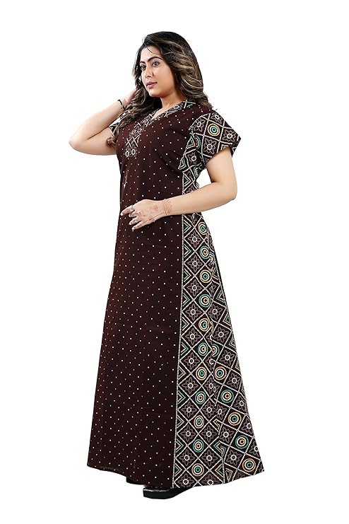 Zairra Women Cotton Nighty – Maroon with Ethnic Embroidery - Breathable Comfort for Daily Wear