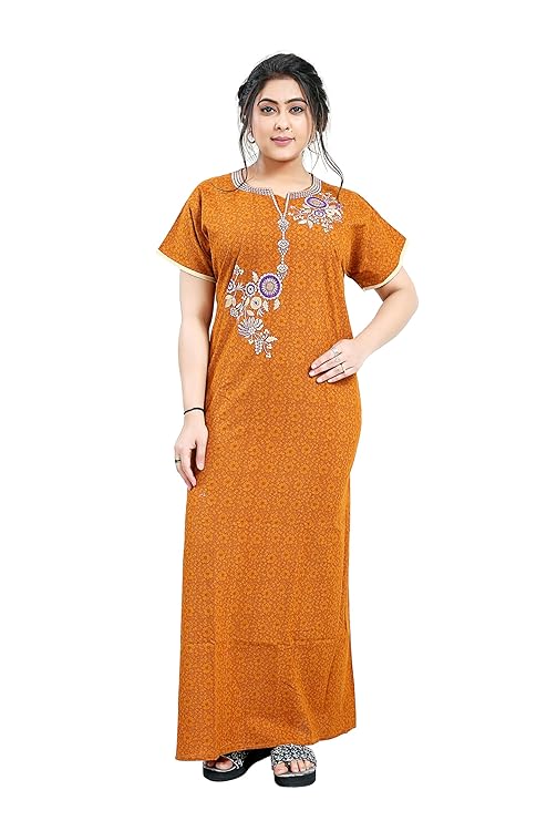 Embroidered cotton nightgown for women front view