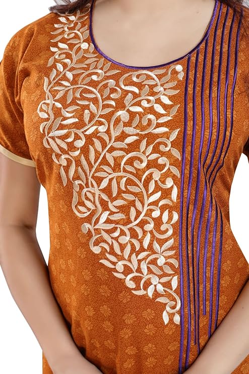 Zairra Women’s Embroidered Cotton Maxi Nightgown – Rust Orange Ethnic Charm