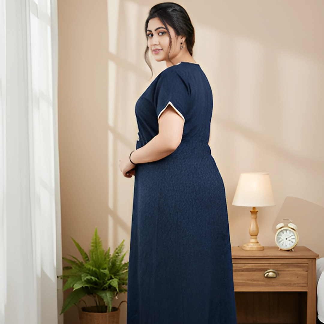 Zairra Blue Embroidered Cotton Nighty for Women – Soft Cotton, Maxi Fit